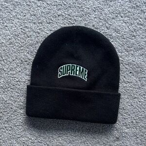 Supreme Black Knit Cap with Green Logo